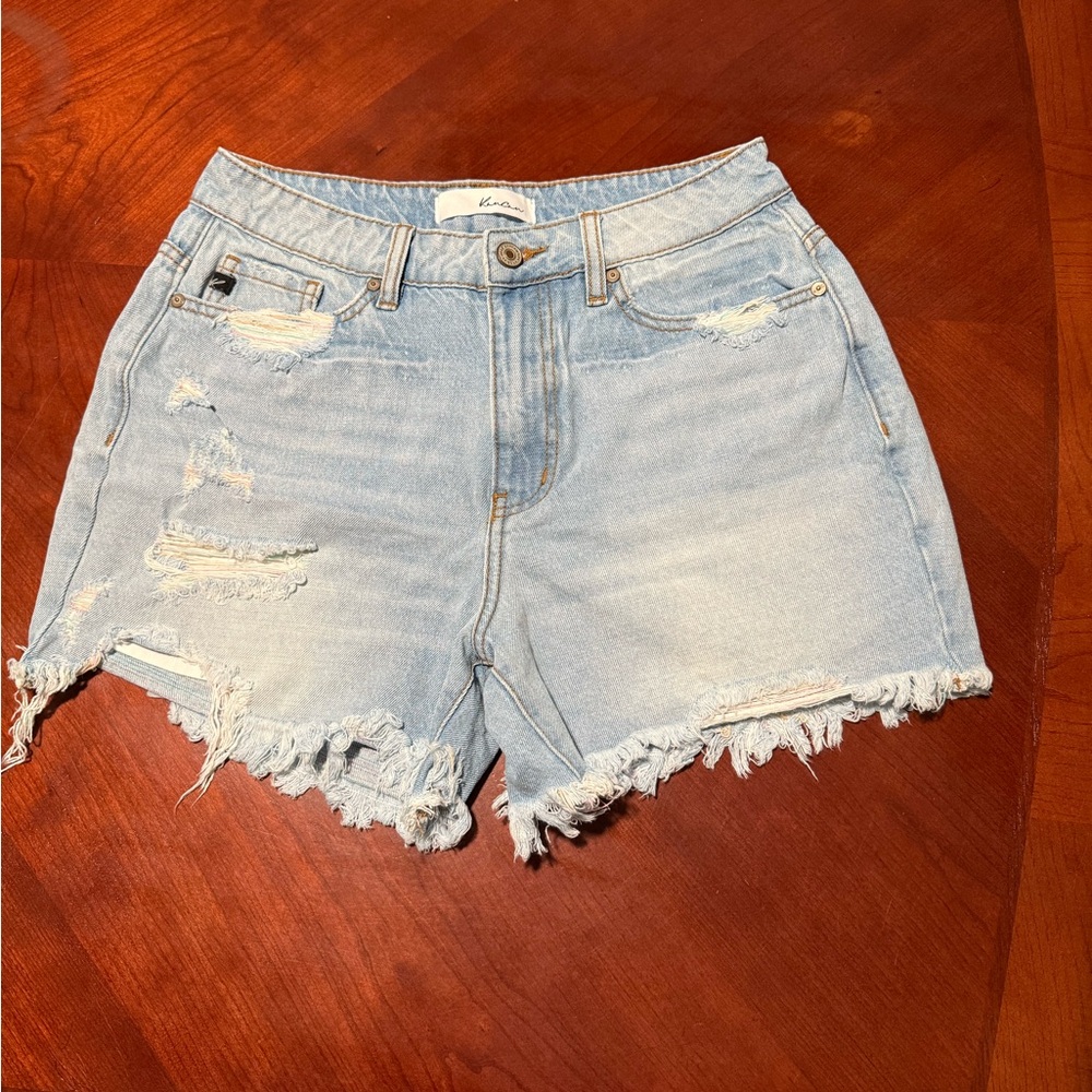 KanCan Blue High-Waisted Distressed Jean Shorts